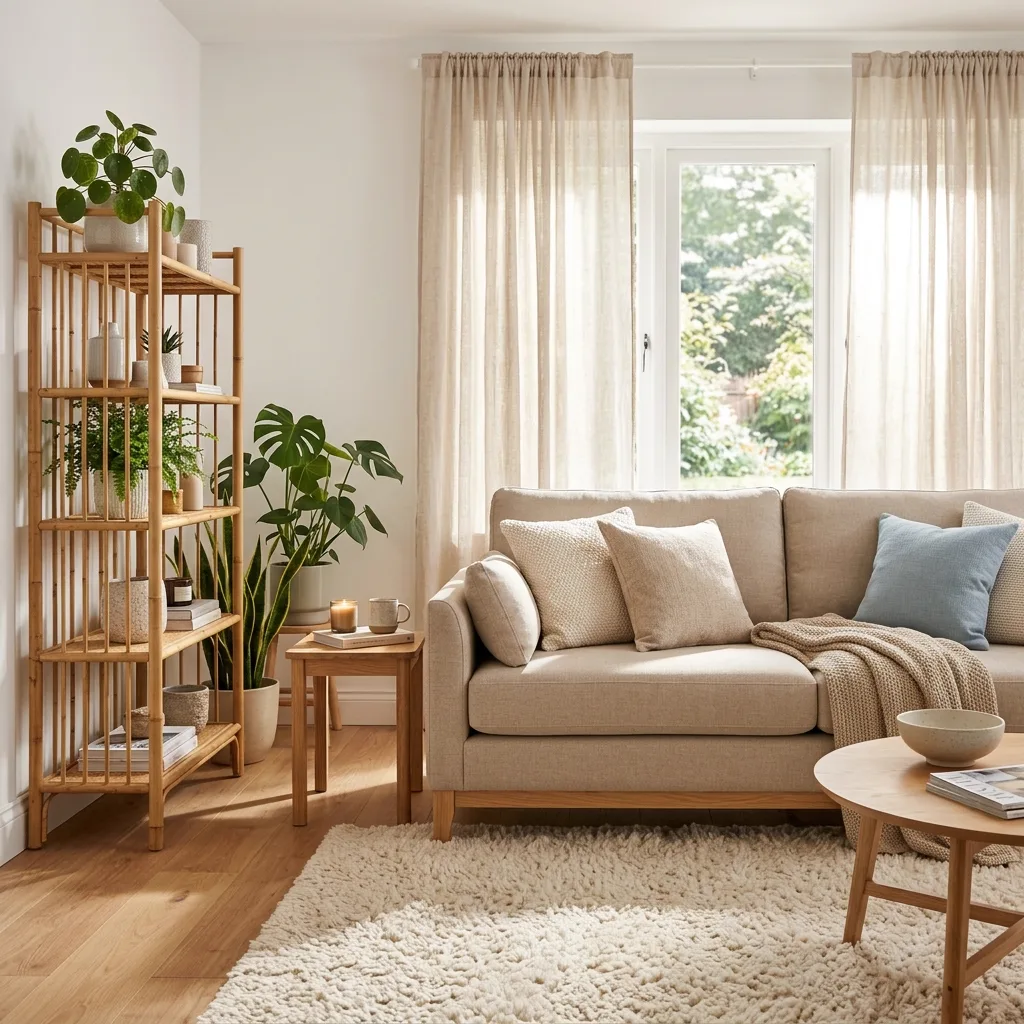 แต่งมุมห้องนั่งเล่นสไตล์ Cozy Living อบอุ่นน่าอยู่: รวม 4 ไอเทมโซฟาเบด พรมขนนุ่ม ชั้นไม้ไผ่มินิมอล และม่านโปร่งแสงเกาหลี